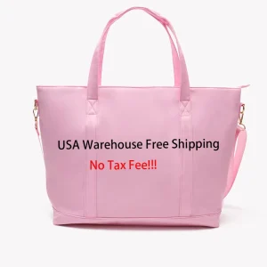 USA Warehouse Free Shipping Gold Zipper Candy Color Women Large Tote Bag Girls Travel Bag Beach Nylon Tote