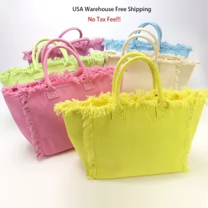 USA Warehouse Free Shipping Summer Women Large Handbag Travel Beach Bag Canvas Fringe Tote Bag Beach Tote Bags