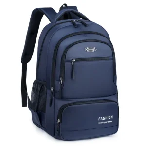 Unisex College Students Large Capacity Oxford Backpack with Zipper Closure Striped Pattern Arcuate Shoulder Strap for Travel