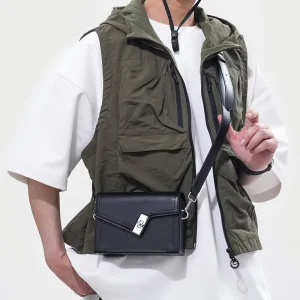 Unisex Fashion Rotary Buckle Hard Box Shoulder Bag Woven PU Leather Couple Casual Style Crossbody Messenger Bag