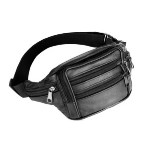 Unisex Genuine Leather Waist Belt Bag With Zipper Closure Men’s Travel Accessory With Thread Pattern Made From PU Material
