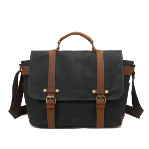 Unisex Luxury Cowhide Leather Messenger Bag Vintage Canvas Design with String Closure Fashion for Men Women Business Style