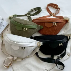 Unisex Luxury Lightweight Corduroy Dumpling Shape Waist Fanny Pack Custom Logo Sport Crossbody Bag Zipper Closure Large Capacity