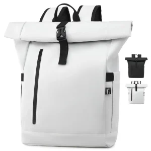 Unisex Trendy Roll Top Laptop Backpack with Customizable RPET Fabric Accessible Expandable Business Bag Waterproof Company Gift