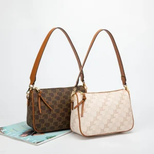 Unisex Vintage Monogram Print Bucket Bag PVC Leather Zipper Waterproof Detachable Shoulder Crossbody Strap