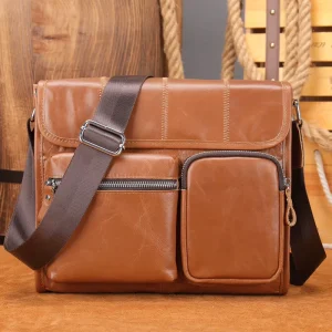Unisex Vintage Sling Crossbody Satchel Bags with Adjustable Strap Versatile Genuine Leather Messenger Shoulder Bag