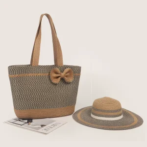 Vacation Summer Female Beach Bag Straw Hat Straw Bag Set Tote Shoulder Bag Set