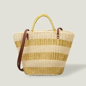 Vegetable Basket Handmade Straw Bag Large Capacity Simple Striped Shoulder Bag