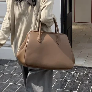 Vegetable tanned Cowhide Shell Bag Women’s Simple Retro Handbag Genuine Leather Shoulder Crossbody Clip Bag