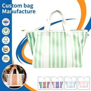 Versatile Beach Crossbody Purse Colorful Striped Canvas Medium Satchel Bag Zipper Closure Hand Length Handle for Everyday Use