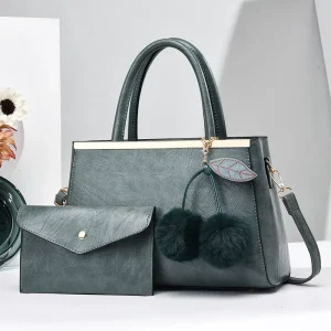 Vintage 2 Pieces Set Tote Bags Fashion PU Smooth Women’s Shoulder Bag Large Capacity Handbags With Keychain Handbags for Lady