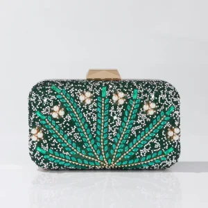 Vintage Banquet Bag with Diamonds Clutch Bag for Women Wedding Handbag Shoulder Crossbody Green Evening Bags