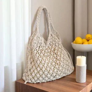 Vintage Bohemian Straw Women’s Summer Bag with Open Top Portable Design and Two Straps