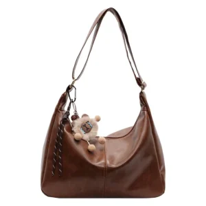 Vintage Brown Soft Leather Hobo Bag Women Large Capacity Shoulder Bag With Tassel Pendant Casual Daily Handbag
