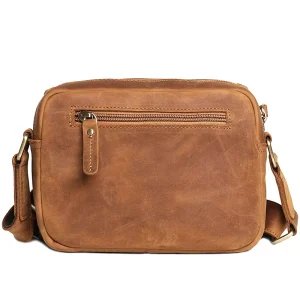 Vintage Brown Unisex Genuine Leather Single Shoulder Crossbody Sling Bag with Polyester Lining Zipper Closure Portable Design