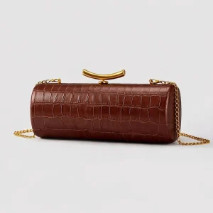 Vintage Circular Rectangle Clutch Women PU Leather Crocodile Pattern Wallets Gold Metal Chain Handbag Design Evening Party Purse