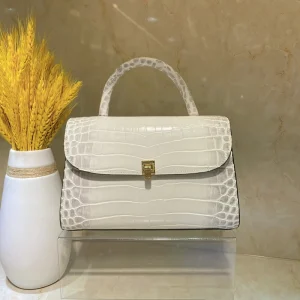 Vintage Crocodile Embossed Satchel Bag Women’s Flap Handbag with Detachable Shoulder Strap