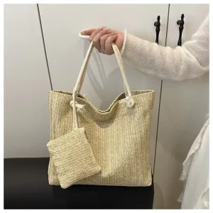 Vintage Cross-Border Fashion Large Capacity Casual Tote Bag Trendy Single Shoulder Armpit Straw Woven Zipper for Women