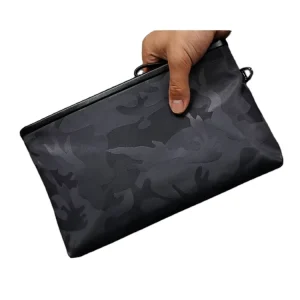 Vintage Durable Waterproof Black Unisex Zipper Clutch Bag with Polyester Lining