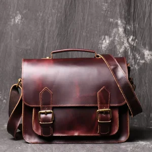 Vintage Fashion Genuine Leather Messenger Bag with Custom Logo Durable Shoulder Bag for Outdoor & Travel Use