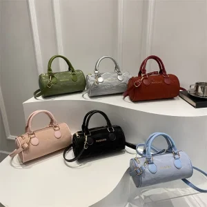 Vintage Fashion PU Barrel Bag Top Handle Women’s Handbag Lightweight Crossbody Shoulder Bag Designer Purses