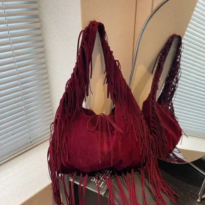 Vintage Frosted Leather Fringe Tassel Bag Women Suede Handbag Messenger Western style Shoulder Bag Lady Bohemian Hippie Hobo Bag