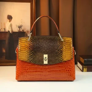 Vintage Genuine Leather Handbag Luxury Crocodile Pattern Cowhide Top Handle Satchel Women Shoulder Crossbody Bag