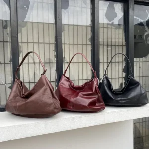 Vintage Genuine Leather Hobo Bag Women Large Slouchy Shoulder Crossbody Satchel with Magnetic for Daily Commute Travel