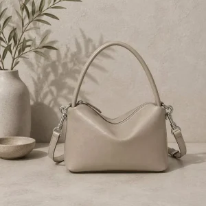 Vintage Genuine Smooth Leather Satchel Bag Zipper Closure Round Handle Soft Casual Daily Work Womens Crossbody Purse