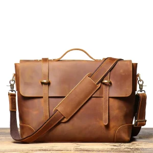 Vintage Handmade Leather Travel Messenger Office Crossbody Bag Laptop Briefcase Computer College Satchel Bag for Men and Women