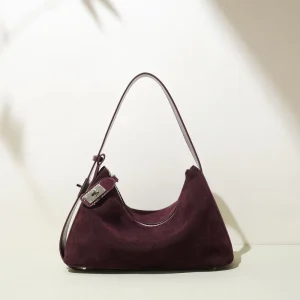 Vintage High End Women’s Real Cowhide Leather Soft Shoulder Bag Casual Tote Nubuck Suede Feel Design Dumpling Bag