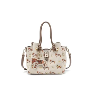 Vintage Horse Embroidery PU Designer Handbags Black Mini Bucket Women Crossbody Shoulder Bags OEM
