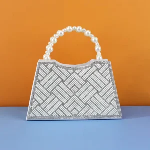 Vintage Ladies Pearl Evening Bag Handmade Bead Embroidery Clutch Bag Diamond Encrusted Banquet Handbag