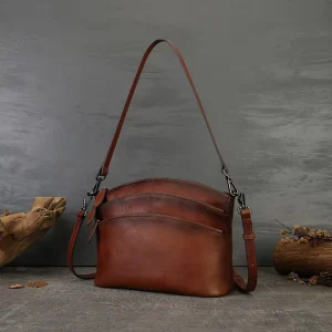 Vintage Ladies Shoulder Satchel Bag Genuine Leather Purses With Multi-Pockets Leather Crossbody Bags for Women