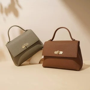 Vintage Lady Crossbody Handbag Cowhide Leather Women’s Shoulder Bag with Single Zip Closure