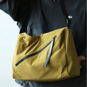 Vintage Large Capacity Premium Nylon Wear Resistant Zipper Crossbody Bag Lightweight Single Shoulder Sling Pack Men