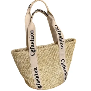 Vintage Large Capacity Shoulder Straw Woven Handbag for Women Leisure