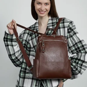 Vintage Leather Backpack for Women Multi Zip Tassel Designer Travel Bag Large Capacity School Bag