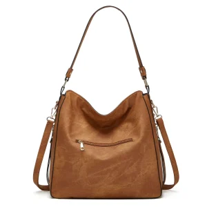 Vintage Leather Hobo Bag Detachable Strap Zipper Storage Large Capacity Shoulder Bag Work Commute Retro Soft Tote Bag
