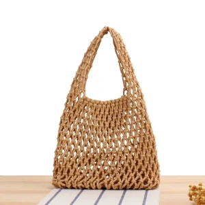 Vintage Macrame Beach Bags Handmade Cotton Rope Straw Women’s Handbags with Crochet Clutch