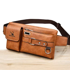 Vintage Mens Shoulder Crossbody Waist Buttock Bag Summer Tactical Chest Pouch Phone Chest Pack PU Belt Bag String Closure