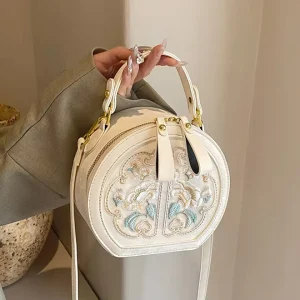 Vintage Modern Floral Embroidery Crossbody Bag Traditional Chinese Top Handle Satchel Purse Women Waterproof Daily Party Use