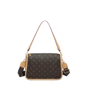 Vintage Monogram Print Women Crossbody Bag Small Square Messenger Bag Luxury Designer Style Shoulder Handbag