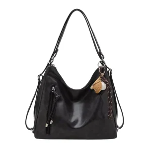 Vintage PU Hobo Bags for Women Large Capacity Shoulder Bags with Baseball Pendant for Daily Commute