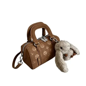 Vintage PU Leather Mini Boston Handbag Women Casual Top Handle Crossbody Shoulder Purse Daily Shoulder Bag