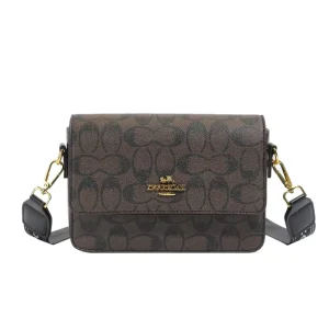 Vintage PU Messenger Bag for Women Fashionable Square Design Geometric Patterns Portable Durable Adjustable Strap