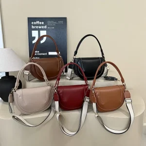 Vintage Saddle Bag PU Leather Magnetic Buckle Flap Handbag One Shoulder Crossbody Women’s Bag
