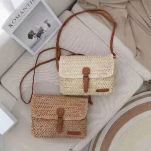 Vintage Small Postman Crossbody Bag High-end Sense Silicone Woven Bag Polyester Lining Daily Fashionable Summer Beach Bag