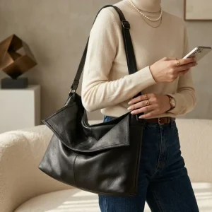 Vintage Soft Leather Crossbody Bag Minimalist Large Hobo Tote Luxury Aesthetic Messenger Shoulder Bag for Women