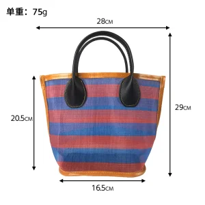 Vintage Striped Mesh Tote Bag Retro Woven Fishnet Beach Bag Casual Small Eco friendly Shoulder Bag for Women